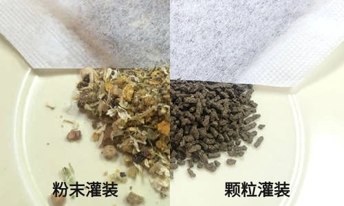 兩種材質和填充物的四角茶包